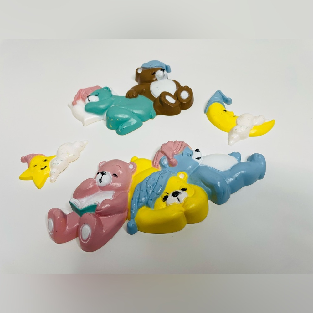 Vintage Burwood Baby Nursery Decor Sleeping Bears Clouds Stars 4 Piece Hanging